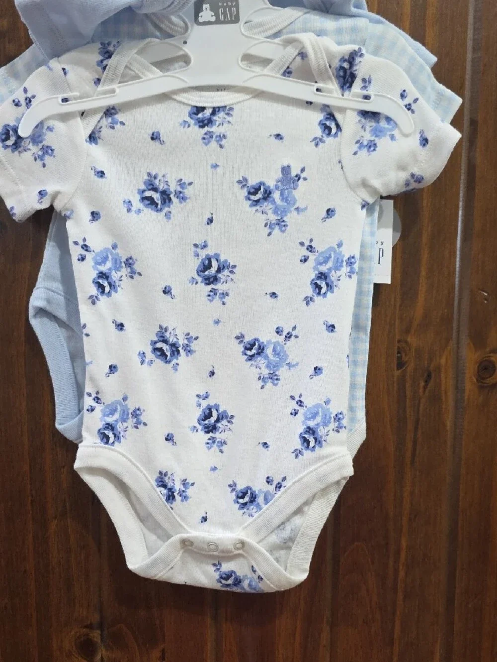 GAP Blue Gingham Short-Sleeve One-Piece Bodysuit
